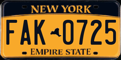 NY license plate FAK0725