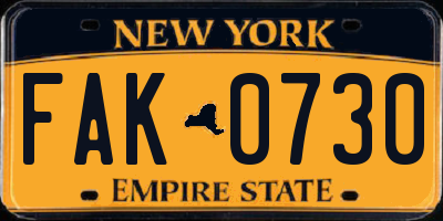 NY license plate FAK0730