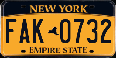 NY license plate FAK0732