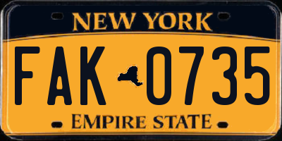 NY license plate FAK0735