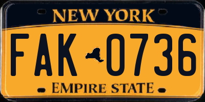 NY license plate FAK0736