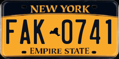 NY license plate FAK0741