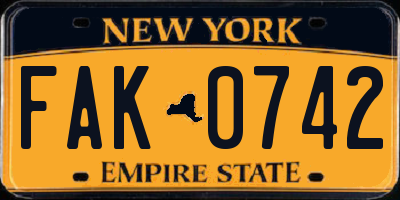 NY license plate FAK0742