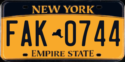 NY license plate FAK0744