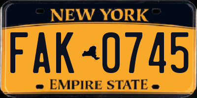 NY license plate FAK0745