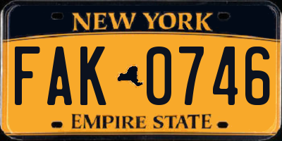 NY license plate FAK0746