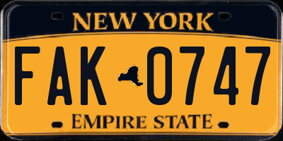 NY license plate FAK0747