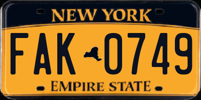 NY license plate FAK0749