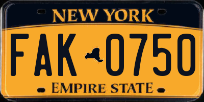 NY license plate FAK0750