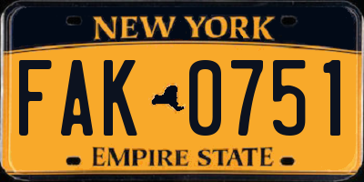 NY license plate FAK0751