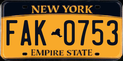 NY license plate FAK0753