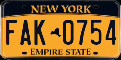 NY license plate FAK0754