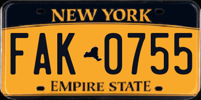 NY license plate FAK0755