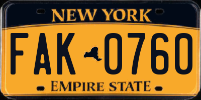 NY license plate FAK0760