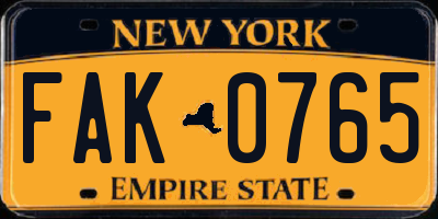 NY license plate FAK0765