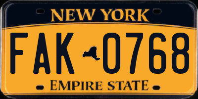 NY license plate FAK0768