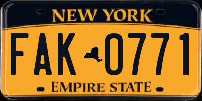 NY license plate FAK0771