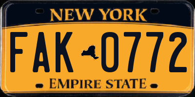 NY license plate FAK0772