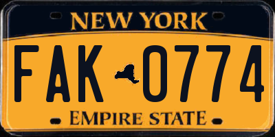 NY license plate FAK0774