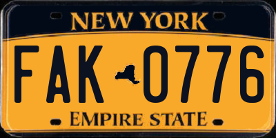 NY license plate FAK0776