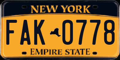 NY license plate FAK0778