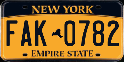 NY license plate FAK0782