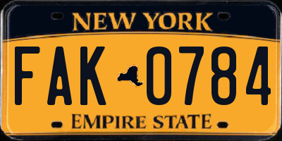 NY license plate FAK0784