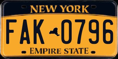 NY license plate FAK0796