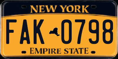 NY license plate FAK0798