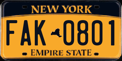 NY license plate FAK0801