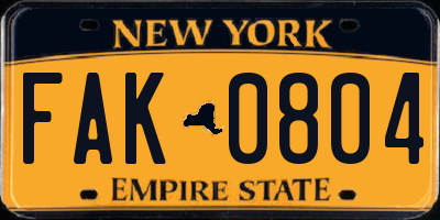 NY license plate FAK0804