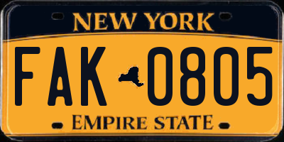 NY license plate FAK0805