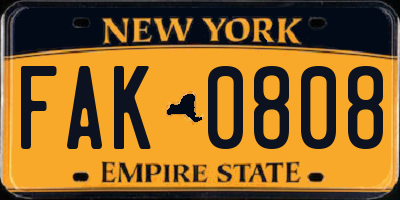 NY license plate FAK0808