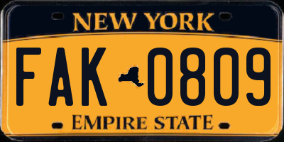 NY license plate FAK0809