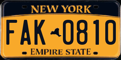 NY license plate FAK0810