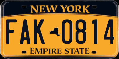 NY license plate FAK0814