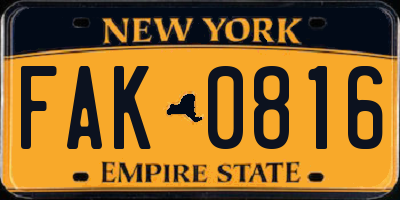NY license plate FAK0816