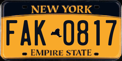 NY license plate FAK0817