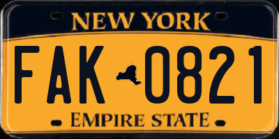 NY license plate FAK0821