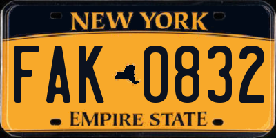 NY license plate FAK0832