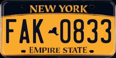 NY license plate FAK0833