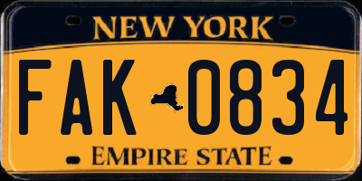 NY license plate FAK0834
