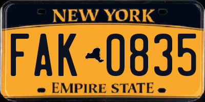 NY license plate FAK0835