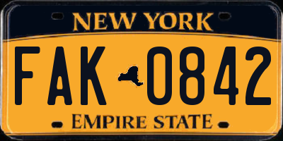 NY license plate FAK0842