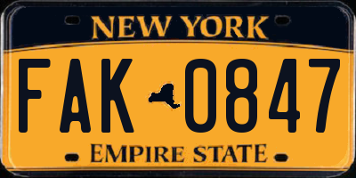 NY license plate FAK0847