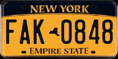 NY license plate FAK0848