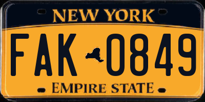 NY license plate FAK0849