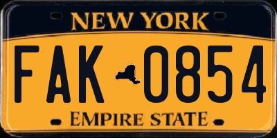 NY license plate FAK0854