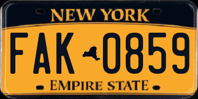 NY license plate FAK0859