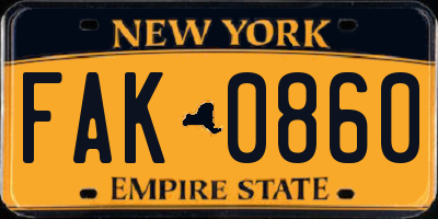 NY license plate FAK0860